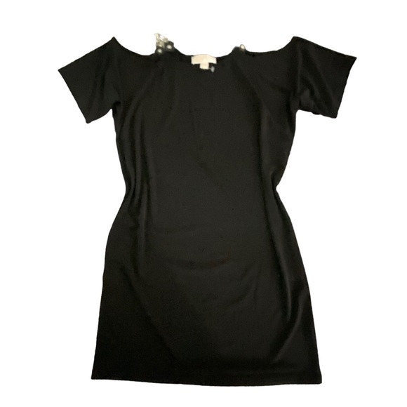 Michael Kors Chain Straps Cold Shoulder Shirt Dress Black Size Petite Small midi - Picture 7 of 15